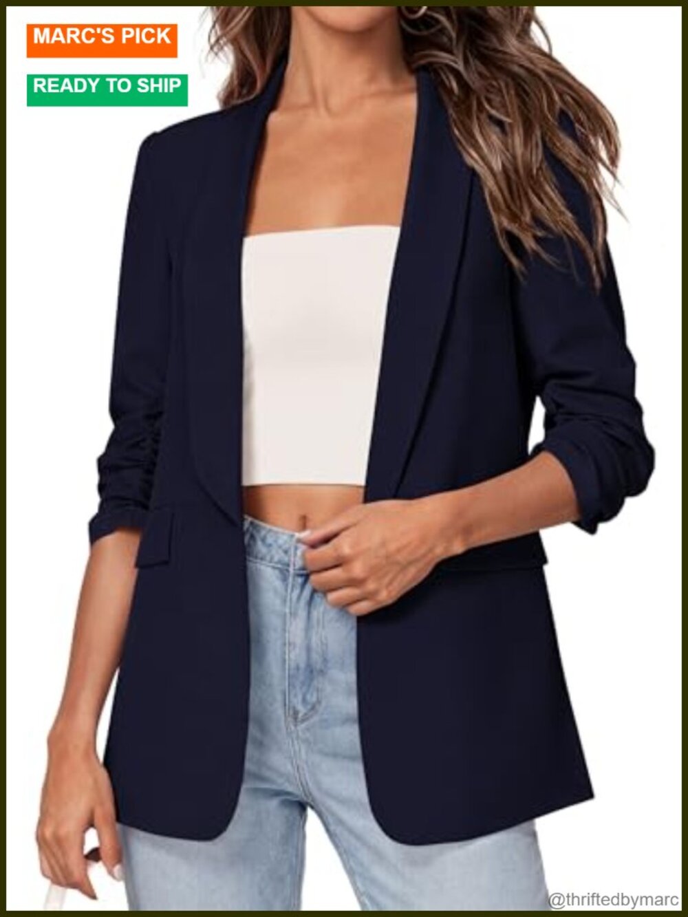 PRETTYGARDEN Women's Blazer Business Casual Open Front 3/4 Sleeve Shawl Lapel